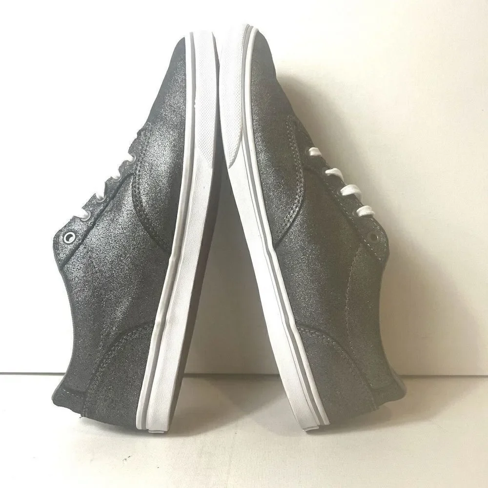 VANS Off The Wall Womens Sz 10 Metallic Gray Low Top Sneaker Shoe Lace Up Casual